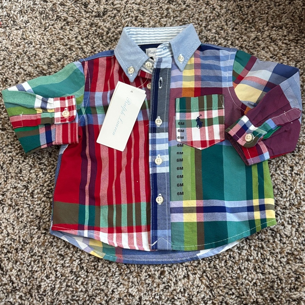 Ralph Lauren Infant Bright Multicolor Plaid Button-Down Shirt (NWT) 6 Months
